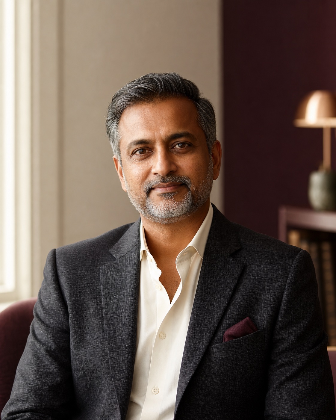 Illustrative placeholder portrait for the Arthavya founder; replace with the approved founder photograph